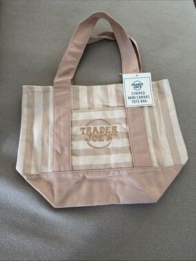 Trader Joe's  beige/tan Stripe Mini Canvas Tote